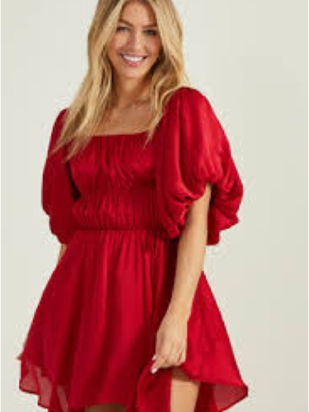 Altar'd State Crimson Puff-Sleeve Smocked Mini Dress